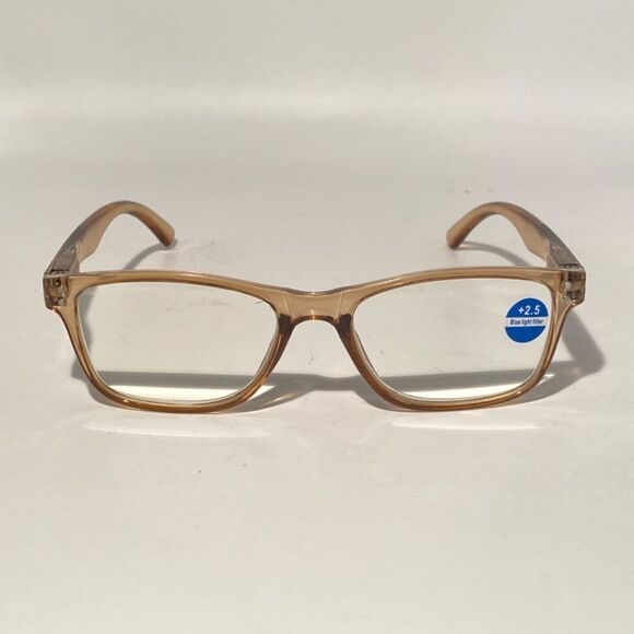 1394 Helen 2.50 Reading Glasses Thin Rectangle Bluelight Filter Taupe Frames NWT - Picture 3 of 9